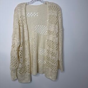 Crochet Knit Open Front Cardigan Sweater Cream Beige Women's One Size Light Airy